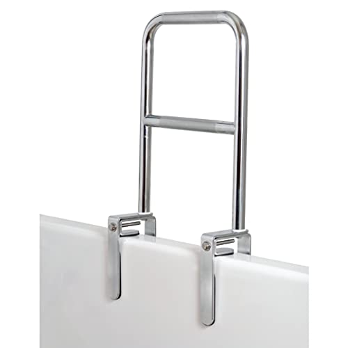 Carex TriGrip Bathtub Rail with Chrome Finish Bathtub Grab Bar Safety Bar For Seniors and Handicap For Assistance Getting In and Out of Tub Easy to Install on Most TubsSilver